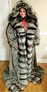 Stupendously Large Full Length Hooded Silver Fox Fur Coat Fur Coats Women Long Fur Coat Fur Coat