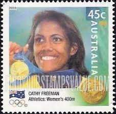 Australian Gold Medalists at 2000 Olympics: Cathy Freeman 45c Multicolored  stamp price, value