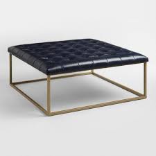 Square leather tufted ottoman coffee table. Skylar Navy Bi Cast Leather Tufted Ottoman