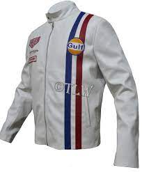 Gulf Leather Jacket Steve Mcqueen Le Mans Driver Grandprix White All Sizes Steve Mcqueen Le Mans Steve Mcqueen Leather Jacket