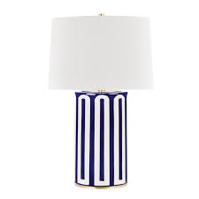 This industrial table lamp is loaded with charm. Hudson Valley Lighting L1376 Borneo 27 Tall Buffet Table Lamp Aged Brass Blue White Lamps Table Lamps Ibt Shop
