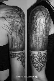 Tree silhouette forest pine arm sleeve tattoo by jackie rabbit. 43 Wonderful Forest Tattoos