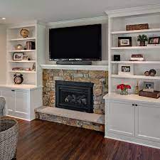 Sherman Masonry Interior Stones Built In Shelves Living Room Living Room With Fireplace Home Fireplace