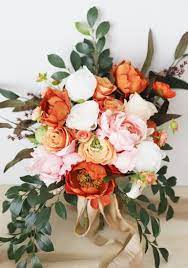 Joejisn 30pcs artificial tulips flowers real touch multicolored tulips fake holland pu tulip bouquet latex flowers for wedding party office home kitchen decoration (dark pink orange champagne) 4.7 out of 5 stars 738. Burnt Orange And Pink Wedding Bouquet Orange Wedding Flowers Wedding Bouquets Pink Fall Wedding Bouquets