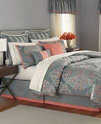Gray And Coral Master Bedroom Our Bedding Set Martha Stewart Grand Damask Home Coral Bedroom Bedroom Decor