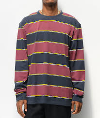 Empyre Primo Navy Maroon Striped Knit Long Sleeve T Shirt