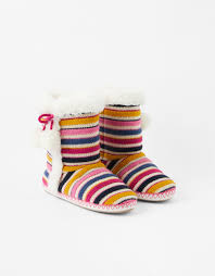 Thread into a needle, and weave through the last row of stitches, pull to gather up tightly and close up the toe end of the slipper. Stripe Knit Slipper Boots Multi Monsoon Accessorize Malta