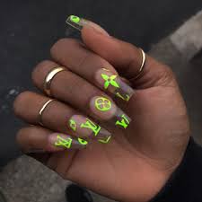 Pin On Nail Inspo You may be able to find the same content in another black and neon yellow graphic lines make for a bold 80s manicure.