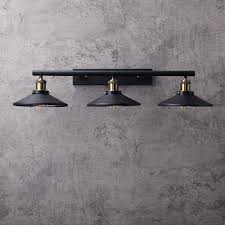 Black And White Vanity Light Tray Black Metal Saucer Shaped Shade 3 Light Linear Industrial Bath Vanity Light Wall Light In 2020 Bath Vanity Lighting Vanity Lighting Wall Lights