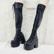 Height of the upper 17 cm, shaft circumference 28 cm, heel height 3.5 cm. Demonia Camel 300 Grob 5 Absatz Stretch Schnur Overknee Stiefel Us Gr 11 Schwarz Ny Ebay