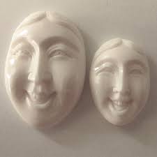 Smiling Buddha Face Carved Bone Cabochon: Bali Fair Trade (30x25mm)