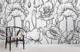 Black And White Floral Mural Wallpaper Black White Floral Wallpaper Mural Murals Wallpaper White Flower Wallpaper Mural Mural Wallpaper