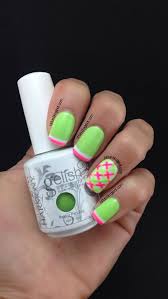 This is a lime green and hot pink nail design that is easy and fast to do! Gelish Lime And Hot Pink Plaid Nails Lyubomira L S Photo Beautylish