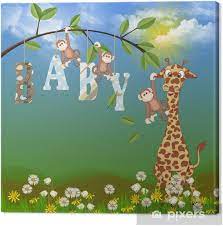 Personalization for canvas print seamless watercolor illustration of tropical leaves, dense jungle. Baby Jungle Animals Canvas Print Pixers We Live To Change