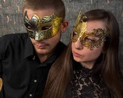 His and Hers Couples Masquerade Masks in Black and Silver Design With  Flower