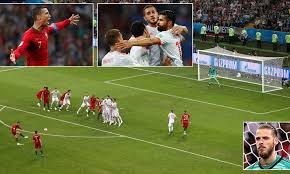 The anthems are underway, portugal's players give theirs some welly. Portugal 3 3 Spain Cristiano Ronaldo Scores Hat Trick In World Cup Tie Daily Mail Online