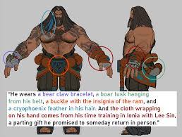 Udyr carries a handful of ornaments with each tied to a certain demigod and  the cloth wrap around his right hand being Lee Sin's : r/Udyrmains