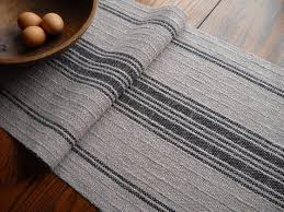 Image Of Woven Farmhouse Table Runner Dark Taupe With Black Stripes Handwoven Linen And Farmhouse Table Runners Rustic Table Runners Hand Woven Table Runner