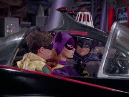 Batmobile revealed and new batwoman in suit first look! Batman Robin And Batgirl In The Batmobile In The Batcave Batman Robin Batgirl Batman 1966
