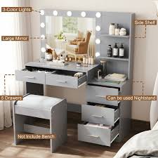 Rovaurx Grey Makeup Vanity Table 46 7