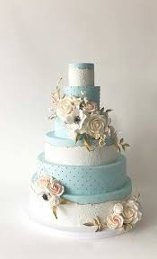 2.1 white flower wedding cake w/ black frosting; Elegant Light Blue And White Wedding Cake Six Tier Wedding Cake