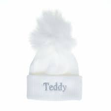 Personalised White Newborn Baby Pom Hats Online Uk Ireland The Name Shops
