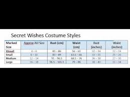 rubies secret wishes costume size chart youtube