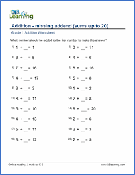 Explore 2,200+ first grade math worksheets. Grade 1 Math Worksheet Missing Addend Random Sum Max 20 Addition Worksheets Free Math Worksheets Number Bonds Worksheets