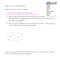 The electrons involved are in the outer shells of the atoms. Explore Learning Covalent Bonds Gizmo