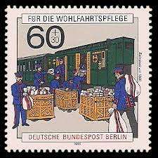 Briefmarke,der legendre posthornsatz der deutschen bundespost, gestempelt. Wohlfahrtsmarke 1990 Post Briefmarke Berlin