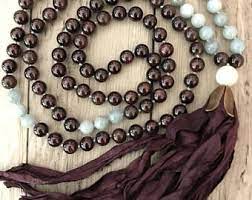Shades Of Pink Mala Necklace Aquamarine Amethyst And Etsy Gemstone Mala Handmade Accessories Tassel Necklace Boho