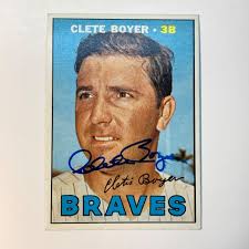Autographed 1966 Topps Clete Boyer Baseball Card in Protective Holder