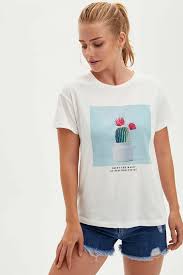 Ekru Kadin Baskili T Shirt 1004937 Defacto Kadin Dokuma Gomlek Palazzo Pantolon