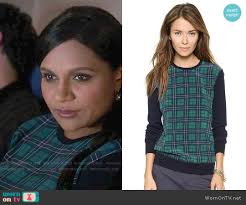 WornOnTV: Mindy's green and navy plaid sweater