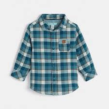 Chemise manches courtes à carreaux sucre d'orge gris/jaune en toile 100% coton. Chemise A Carreaux Bleu Bebe Garcon Okaidi Obaibi