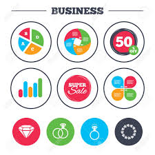 Business Pie Chart Growth Graph Rings Icons Jewelry With Shine