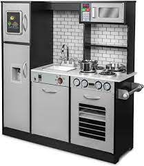 Get set for wooden play kitchen at argos. Amazon Com Jumbl Kids Kitchen Set Pretend Wooden Play Kitchen Battery Operated Icemaker Microwave With Realistic Sound Pots Pan Included Charcoal Toys Games