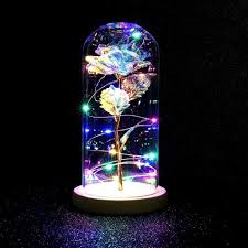Gooldu Enchanted Rose With Lights Romantic Decorative Silk Multicolor Rose In Glass Dome For Valentines Anniversary Wedding Flower Lights Rose In A Glass Rose Lights