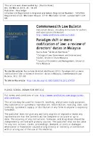 Pdf Paradigm Shift Or Mere Codification Of Law A Review Of Directors Duties In Malaysia