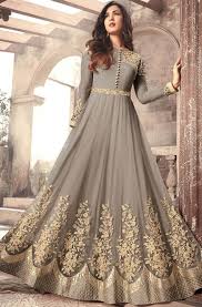 Gray Designer Embroidered Net Party Wear Anarkali Suit Party Wear Long Gowns Long Anarkali Gown Party Wear Dresses