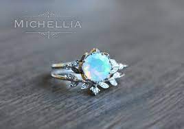 Evanthe Note This Listing Sells The Opal Ring Only For The Matching Leaf Band Sh Vintage Opal Engagement Ring Engagement Rings Opal Floral Engagement Ring