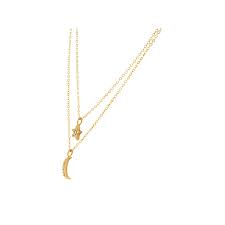 A sophisticated, star pendant dangles from a link chain in a beautiful design. Moon And Star Layered Necklace Gold Plated Dainty Simple Necklace