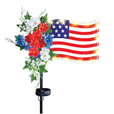 Gather your items solar lights not shown. Solar Powered Patriotic American Flag Garden Stake Includes Red White Blue Flowers Sparkling White Led Lights Perfect For Display Anywhere In Your Yard Garden Walmart Com Walmart Com