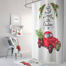 Christmas Red Truck With Tree Shower Curtain Bath Mat Towels Etsy Christmas Shower Curtains Christmas Red Truck Christmas Bathroom Decor