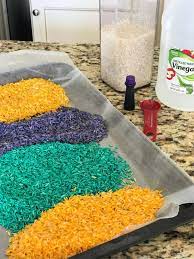 How To Dye Rice With Food Coloring For Sensory Play Rainbow Rice Rice Purple Rice