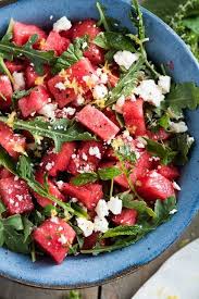 Watermelon Salad With Arugula Feta Fresh Herbs Recipe Yummly Recipe Watermelon Salad Recipes Watermelon And Feta Recipes