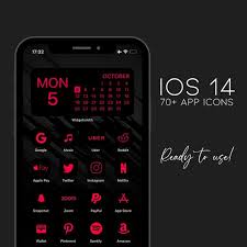300 Ios 14 App Icons Red Black App Covers Custom Your Home Screen App Icon Black App App Covers