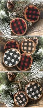 Black And White Buffalo Check Christmas Decor Christmas Decorations Buffalo Plaid Wood Slice Ornaments Red Buffalo Ch Farmhouse Christmas Ornaments Black Christmas Trees Black Christmas Tree Decorations