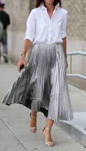 Black And White Pleated Skirt Outfit White Skirt Silver Lurex Pleated Skirt Summer Fall Style Looks Saia Midi Preta Roupas
