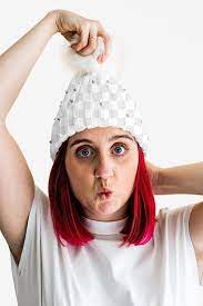 Woolen Hat Mockup Png On A Funny Woman With Pink Hair Free Image By Rawpixel Com Felix Clothing Mockup White Beanie Pink Hair